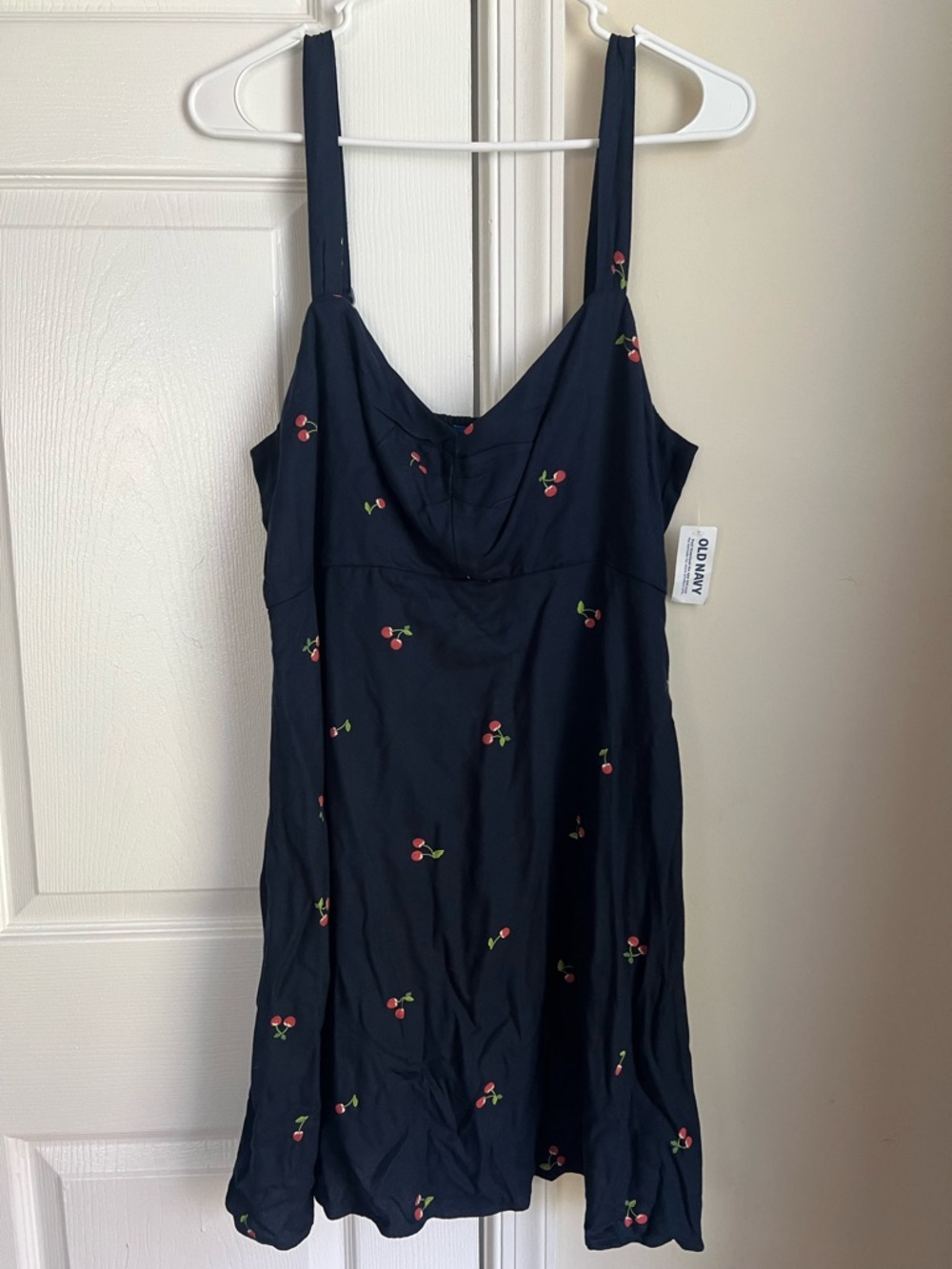 NWT Old Navy Navy Blue Cherry Sleeveless Pockets Mini Dress Large